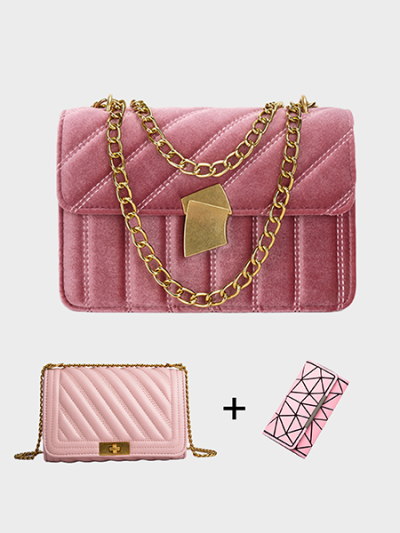 Mini velvet mesenger bag sling shoulder bag chain bag pink/black/red/green - Rose