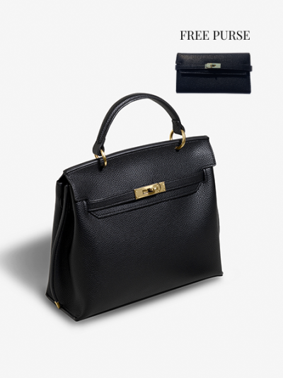 Woman handbag tote shoulder crossbody bag purse leather bag black/grey-Selena