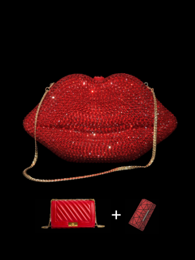 Sexy lip clutch bag evening crystal diamond purse - Hallie 