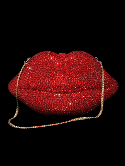 Sexy lip clutch bag evening crystal diamond purse gold/silver- Hallie 