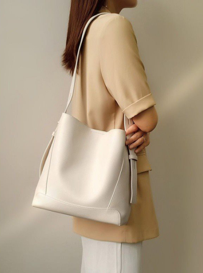 Stylish Leather Bucket Shoulder Bag - Leather Bag 018