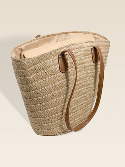 Big summer beach straw bag shoulder bag for woman beige - Georgina