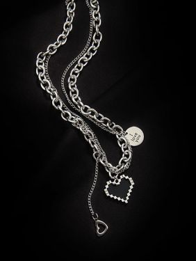 Collana a catena in titanio con pendente a cuore in mosaico effetto street hip-hop non appannante - Piper