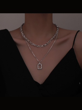 Collier double couche en acier inoxydable titane style élégant - Vivian