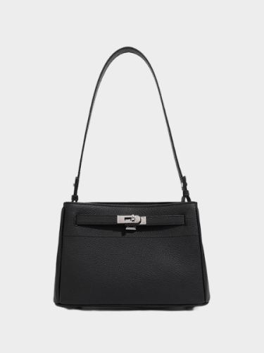 Elegant Black Leather Shoulder Bag - Leather Bag 008