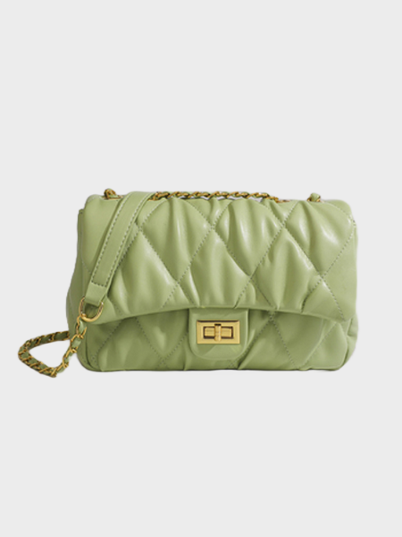 Green Leather Quilted Flap Bag